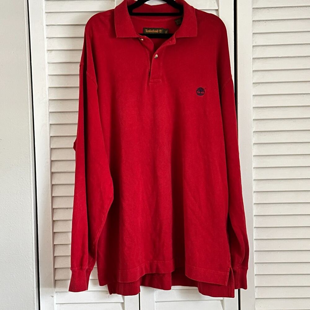Vintage 1998 Timberland Weathergear Polo Mens XL Red Soft Long Sleeve Cotton